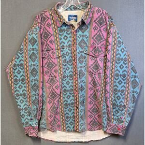 Vintage Wrangler Brushpopper Shirt Men 2x/3x Aztec Rancher Western Rodeo Classic